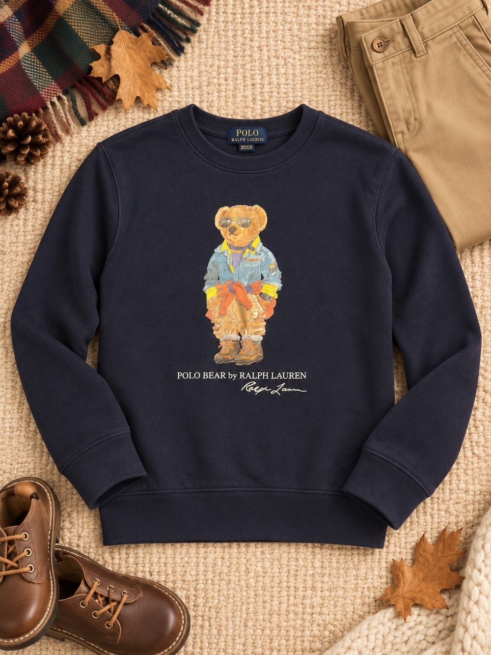 Polo Ralph Lauren Boys M 10-12 Polo Bear Aviator / Outdoor Adventure Sweatshirt